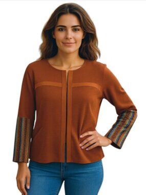 NEW POL Oversized Small Orange Sweater Multi Colored Striped Long Sleeves BOHO
